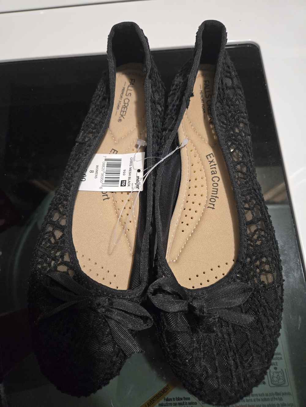 Falls Creek Black Lace Ballet Flats with Bow